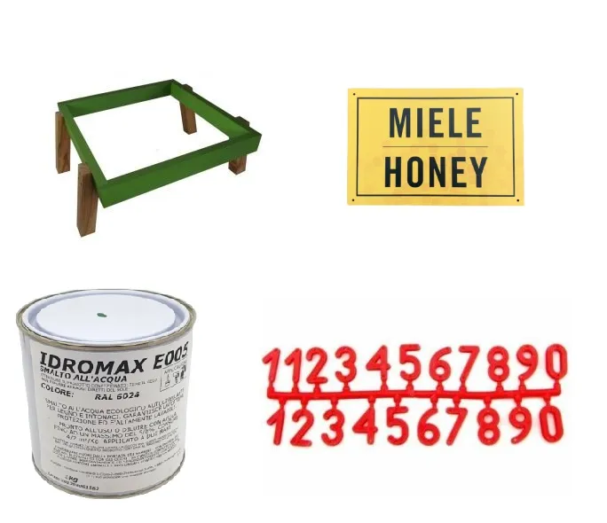 Bienenstock- und bienenhauszubehör und malerei